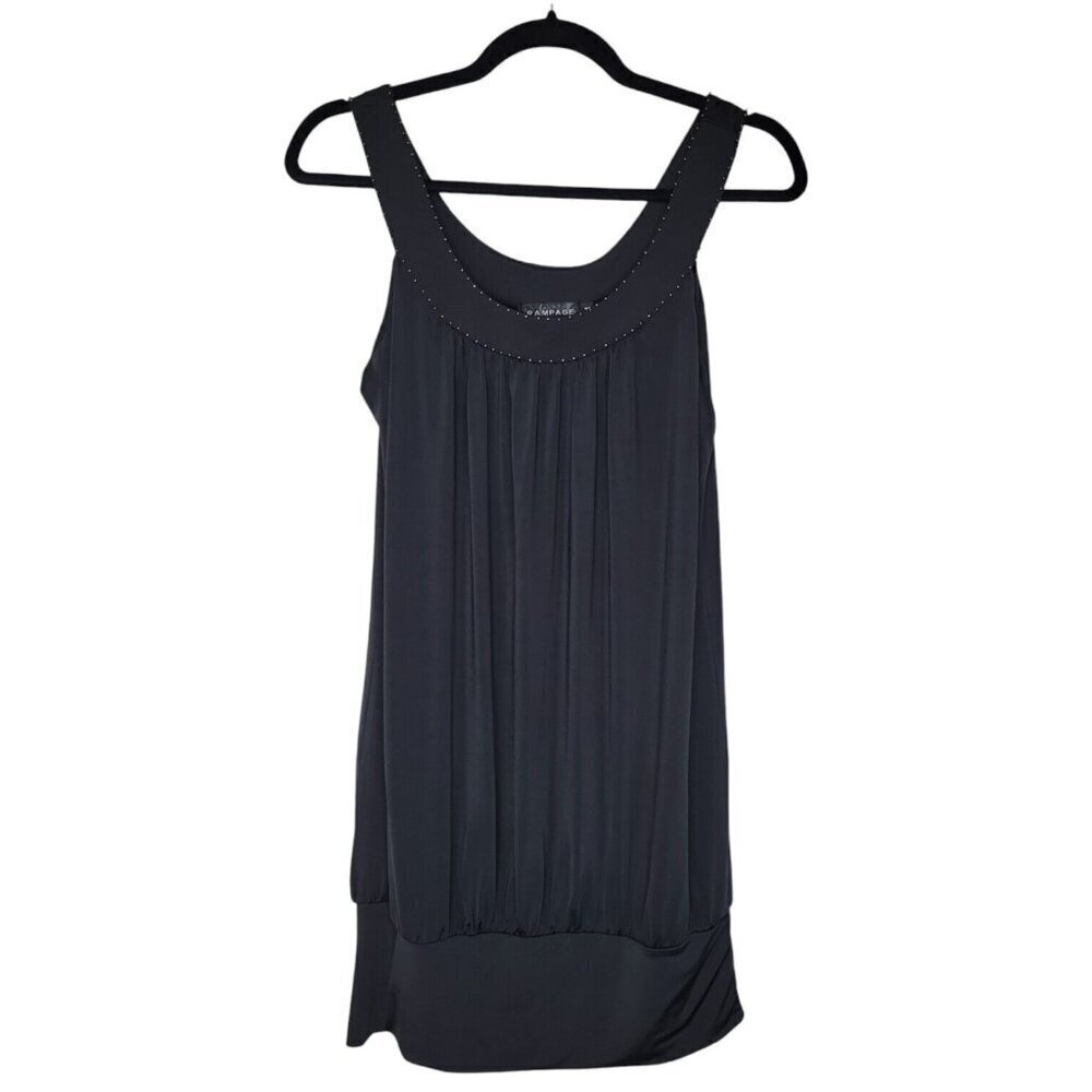 Vintage 90s Y2k Rampage Top Womens M Black Beaded Flowy Sleeveless Silky Feel